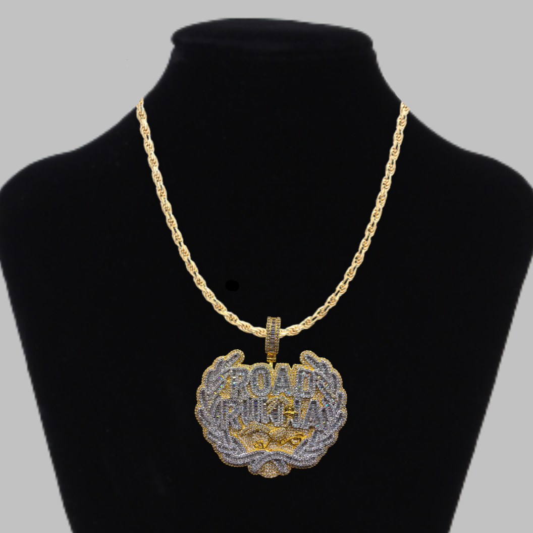 Road Runna Two Tone Badge Iced Out Letter Diamond Pendant