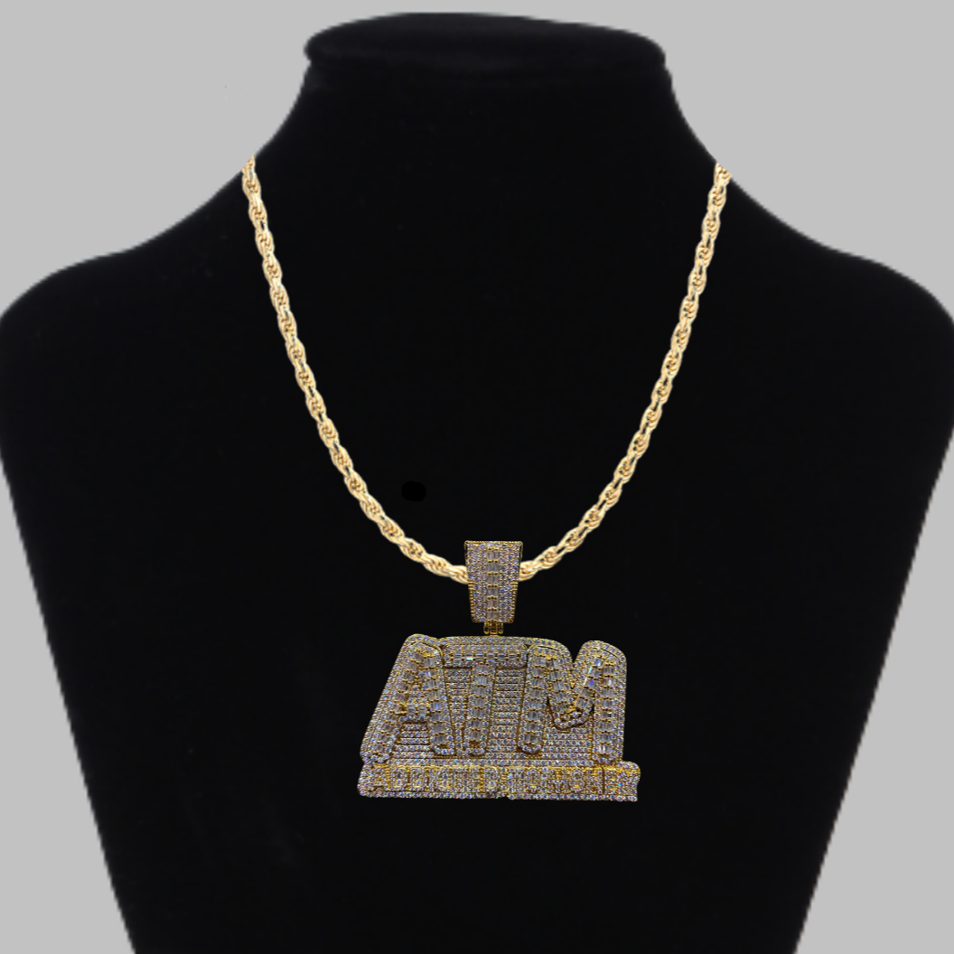 ATM Addicted To Money Iced Out Letter Diamond Pendant Necklace
