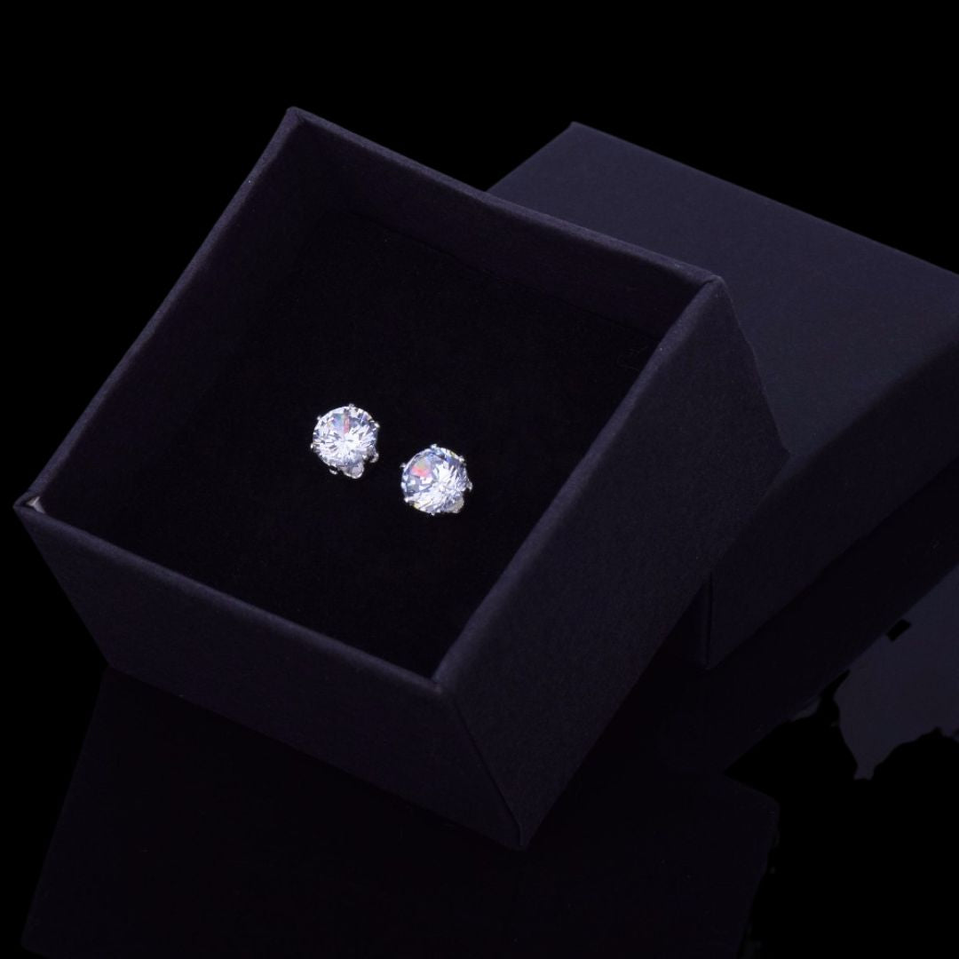 6MM-8MM VVS Shine Round Diamond Push Back Iced Out Diamond Stud Earrings