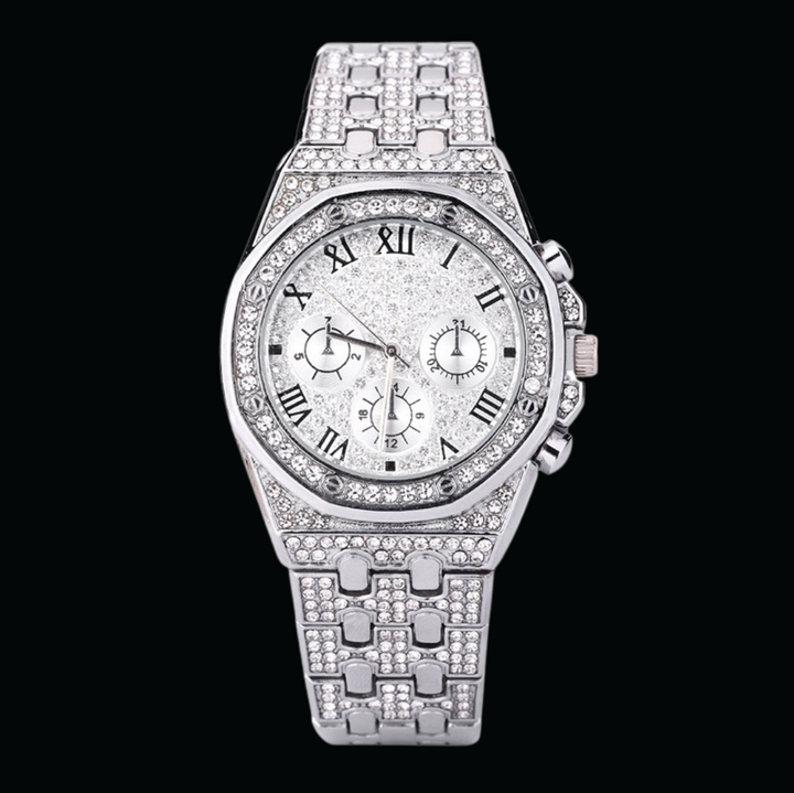 Chronograph Roman Numerals Iced Out Diamond Watch