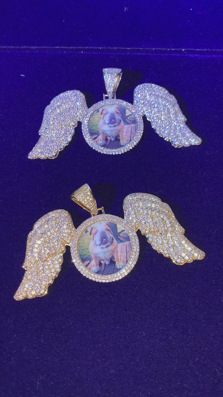 Special 3D Tennis Covered Wing Iced Out Custom Photo Pendant Necklace