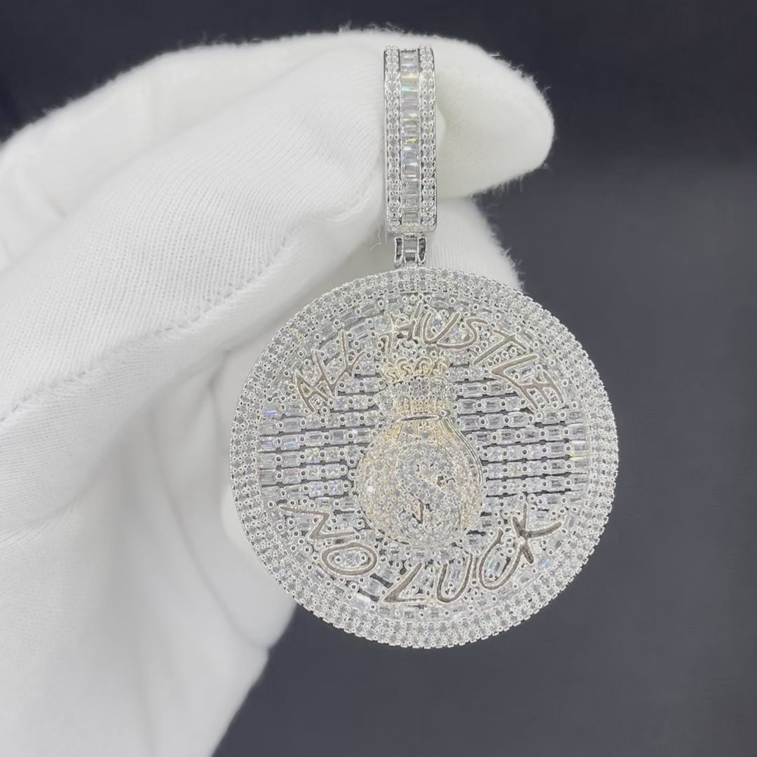 All Hustle No Luck Iced Out Letter Diamond Pendant