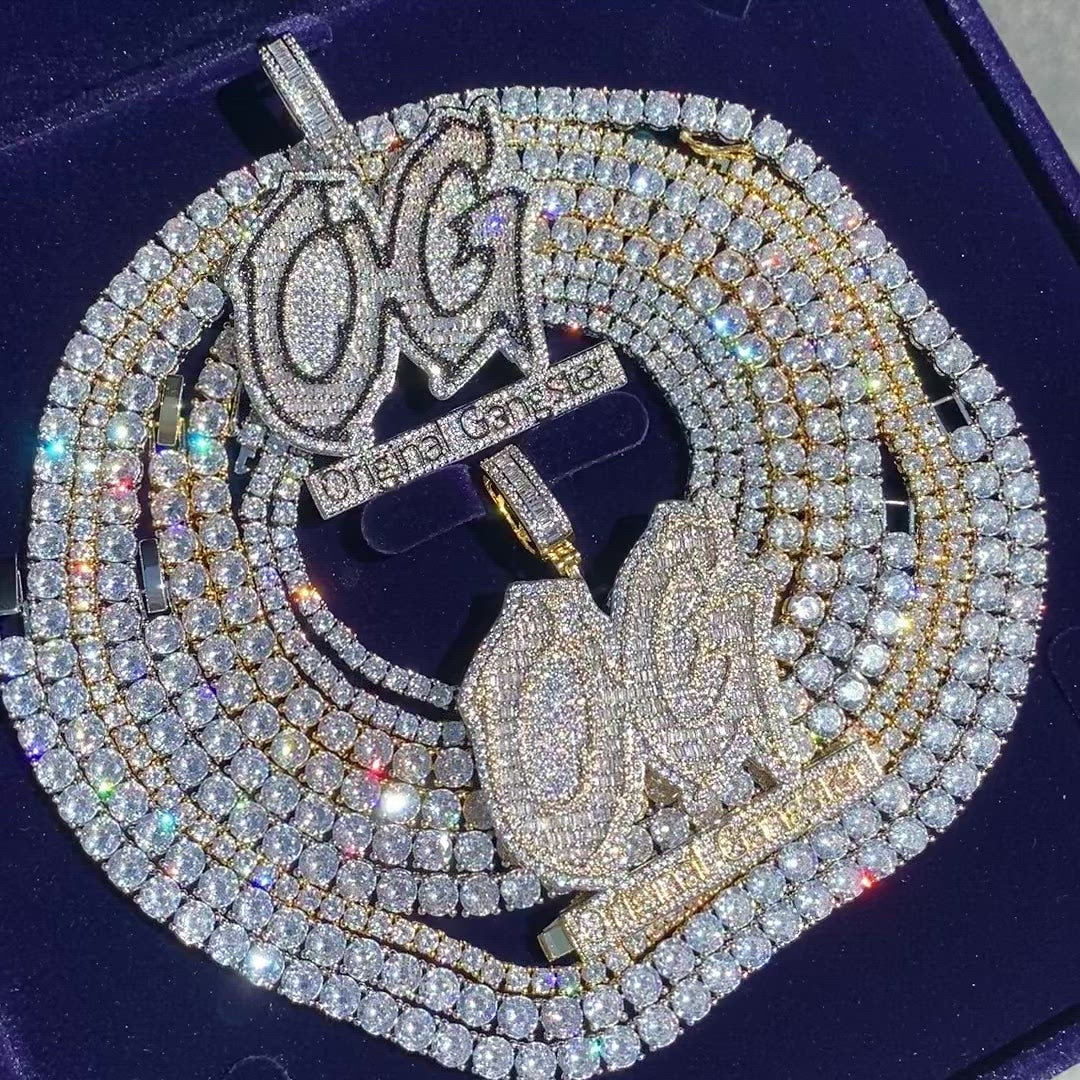 OG Original Gangster Two Tone Iced Out Letter Diamond Pendant Necklace