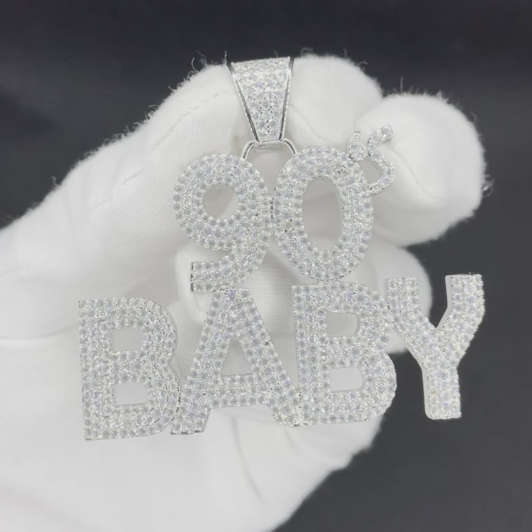 90's Baby Popular Font VVS Shine Iced Out Pendant