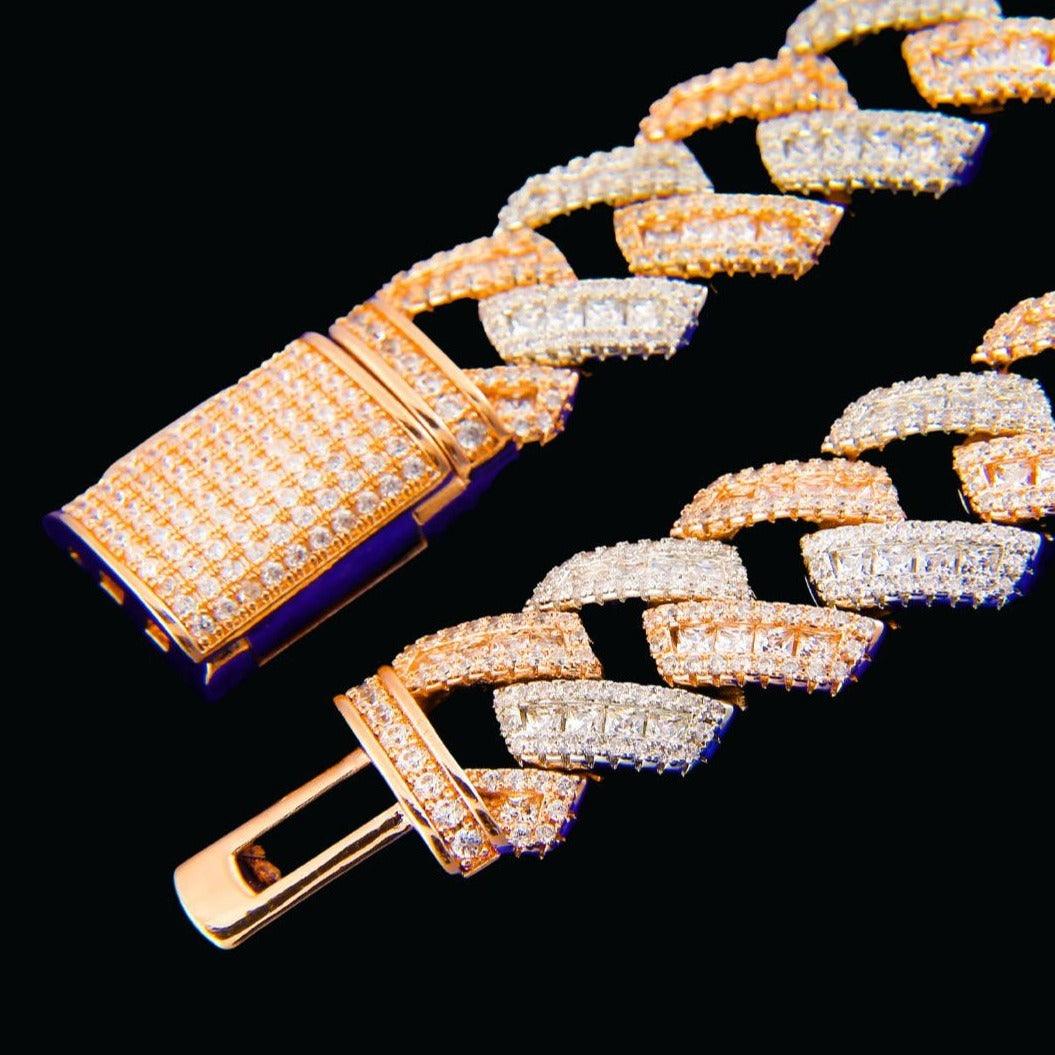 15mm Iced Out  Gold Plated Baguette Necklace - Icey Pyramid