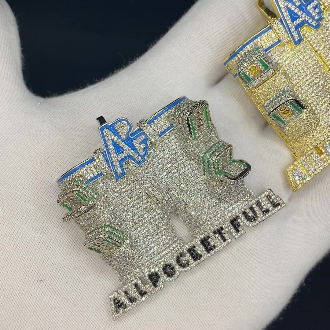APF All Pocket Full Money Iced Out Letter Diamond Pendant Necklace