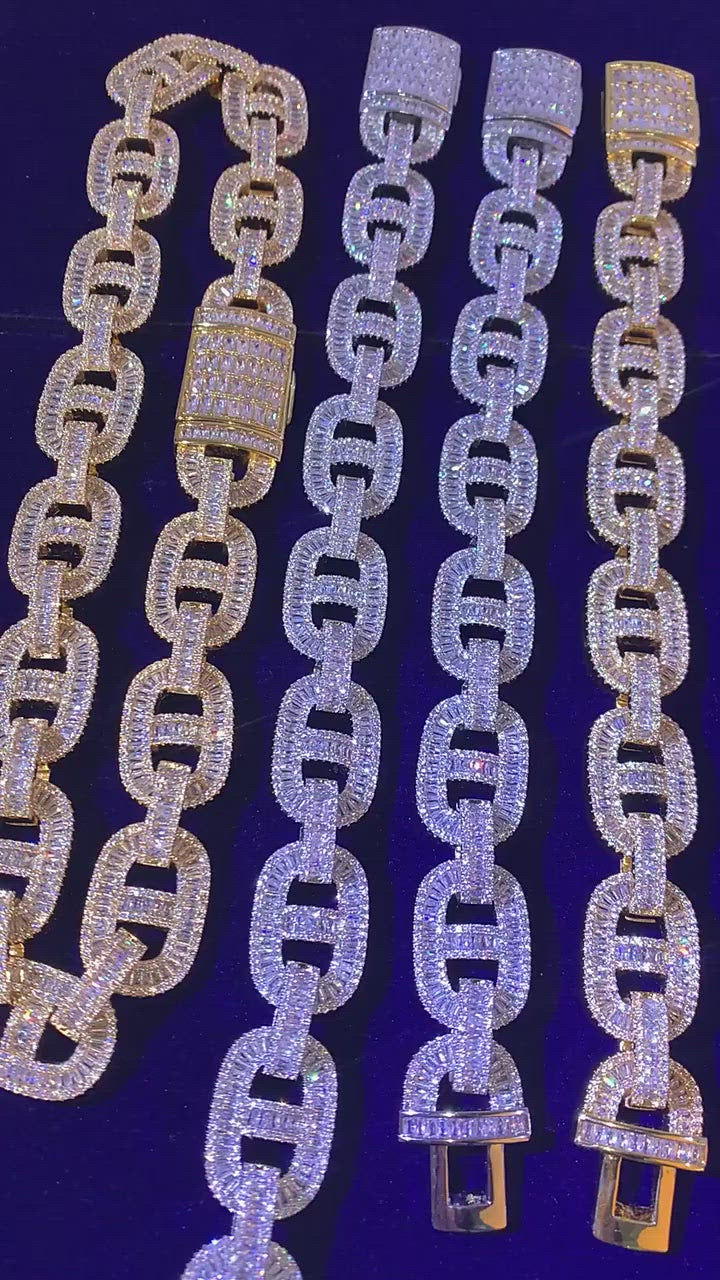 14MM Baguette Design Miami Cuban Iced Out Chain Necklace