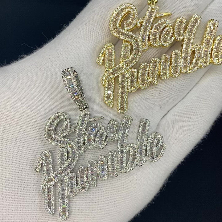 Stay Humble Iced Out Letter Diamond Pendant Necklace
