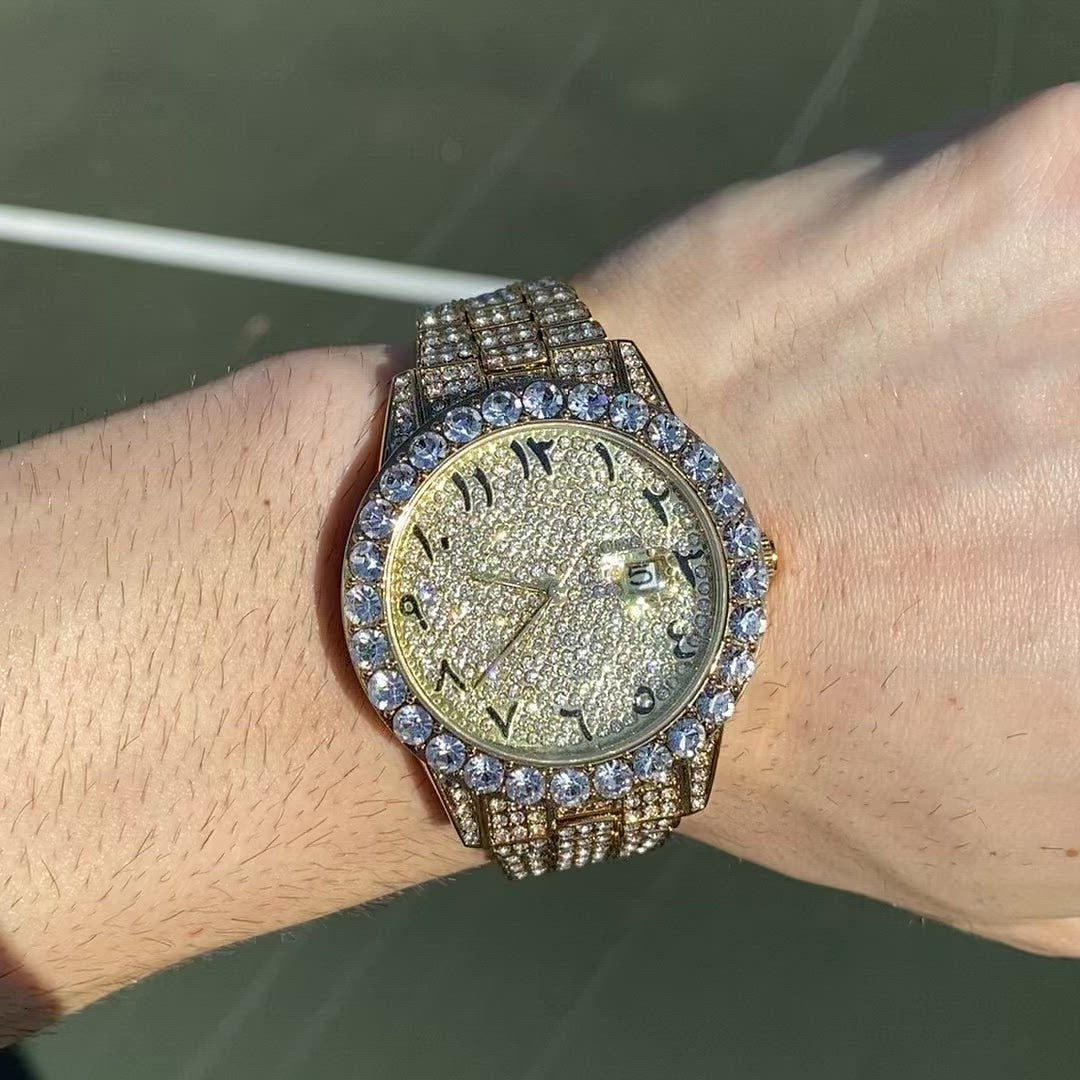 Arabic Numerals Date Iced Out Diamond Watch