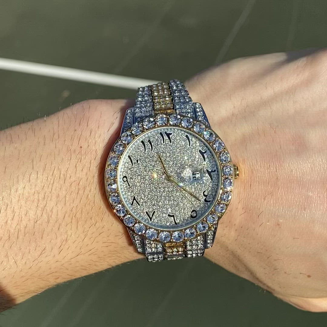 Arabic Numerals Date Iced Out Diamond Watch