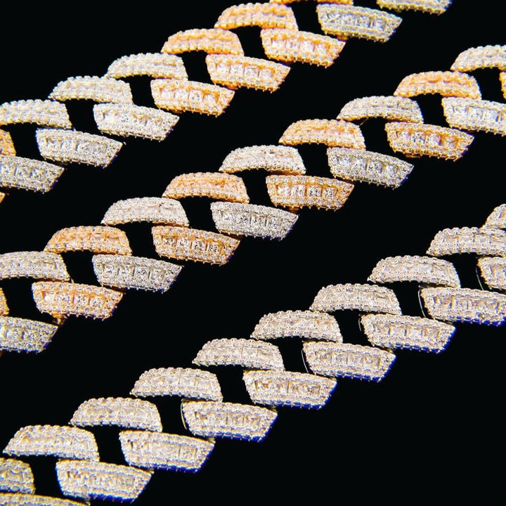 15mm Iced Out  Gold Plated Baguette Necklace - Icey Pyramid