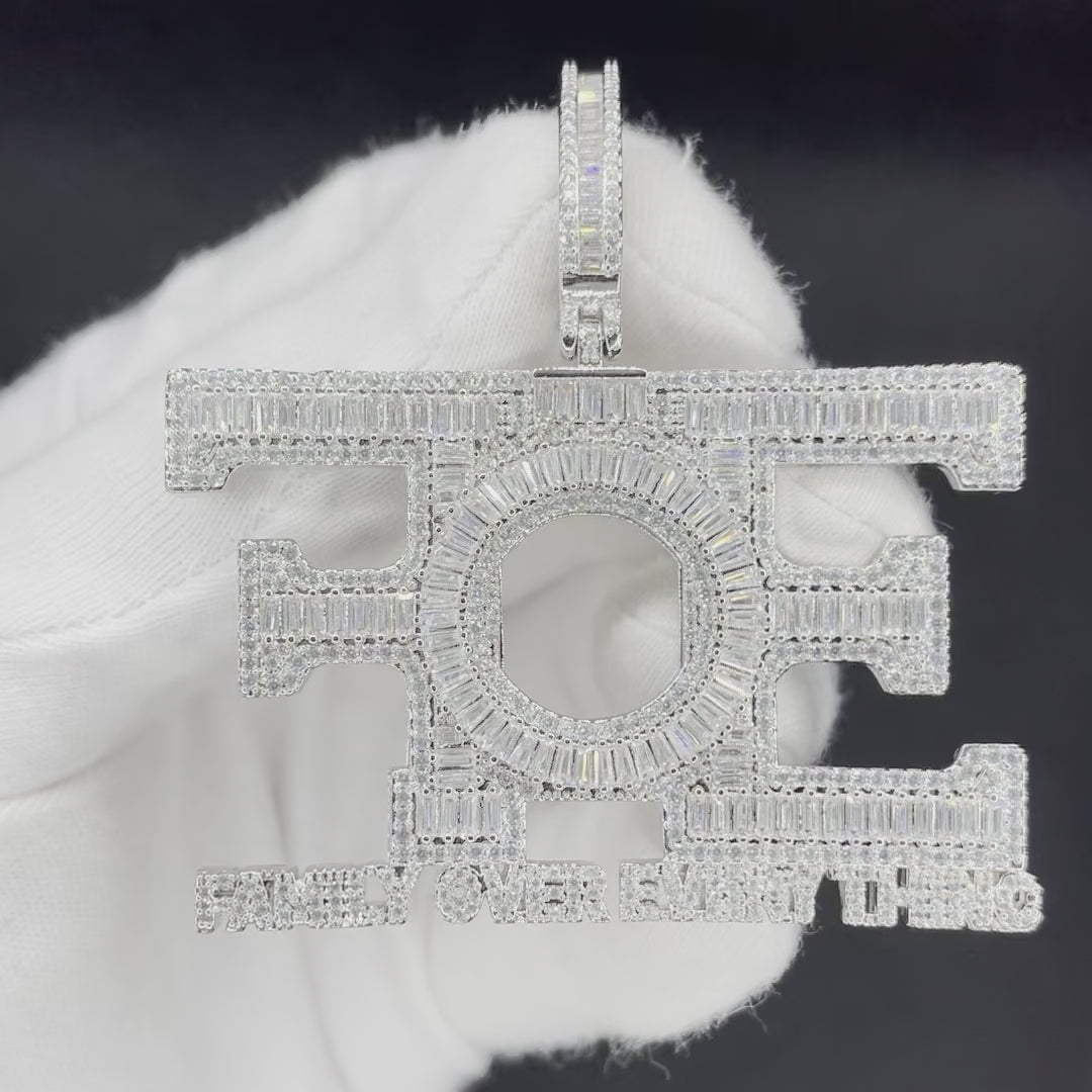 Family Over Everything Iced Out Letter Diamond Pendant