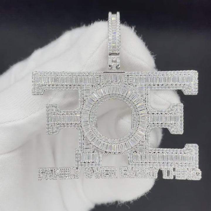 Family Over Everything Iced Out Letter Diamond Pendant Necklace