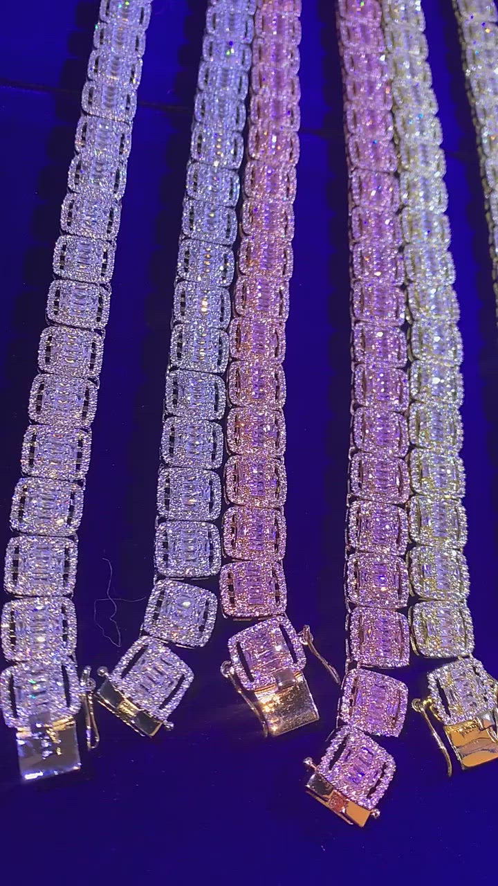 12MM Square Baguette Tennis Iced Out Diamond Necklace Chain
