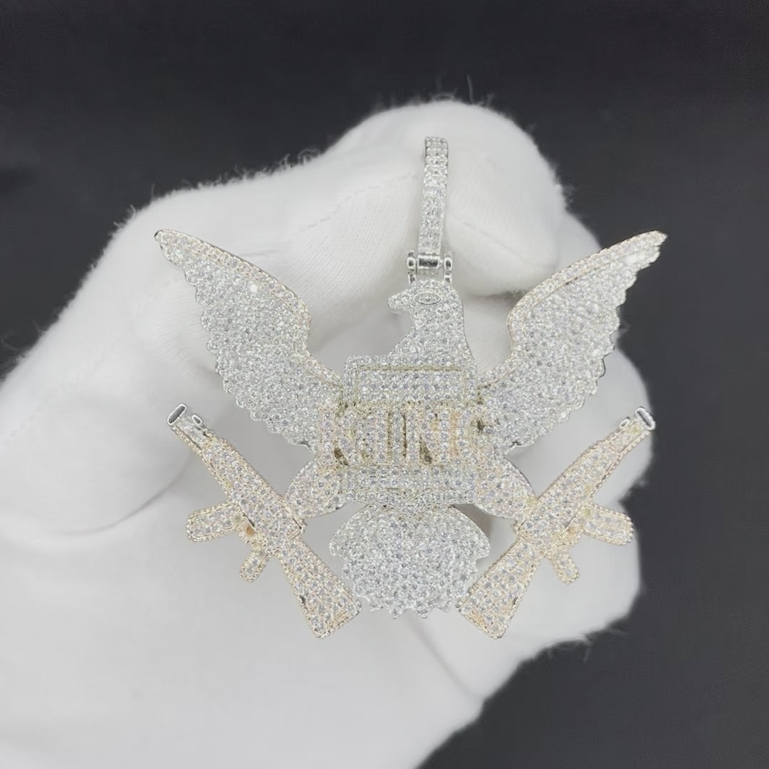King on Bald Eagle with AKs Iced Out Letter Diamond Pendant