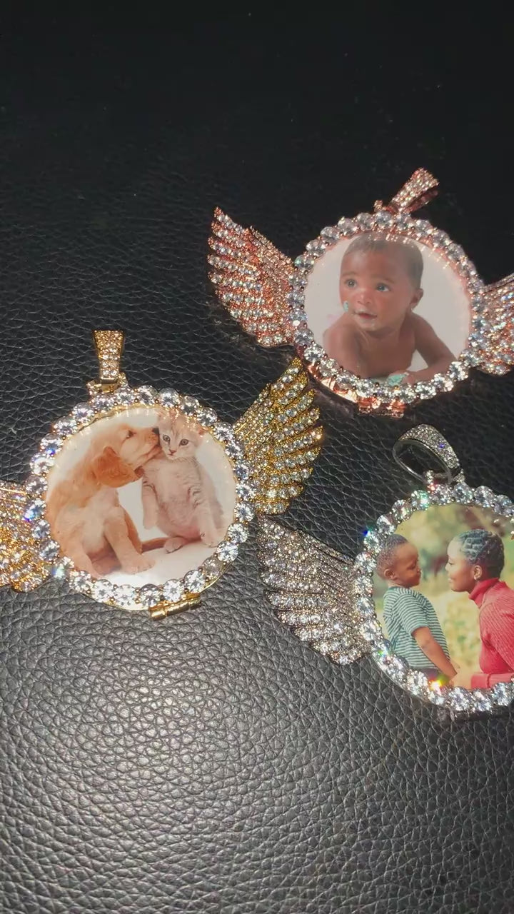 Angel Wings Medallion Circle Custom Photo Picture Pendant Necklace