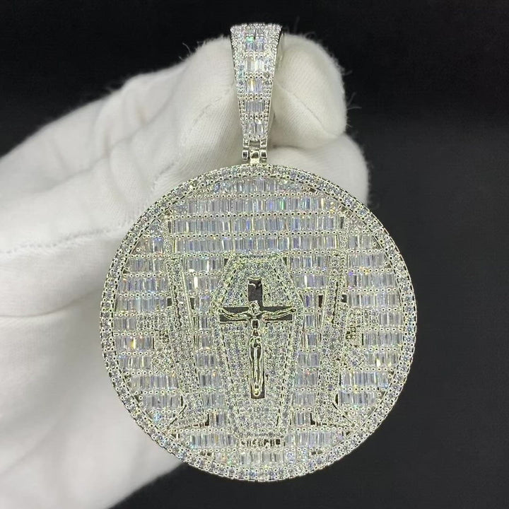Cross and Guns Badge Iced Out Letter Diamond Pendant Necklace