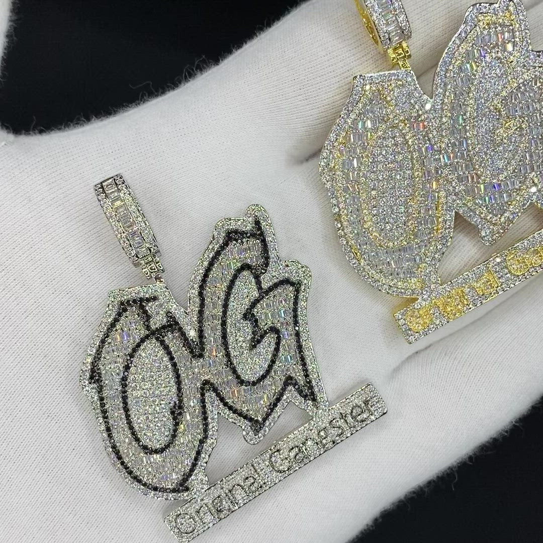 OG Original Gangster Two Tone Iced Out Letter Diamond Pendant