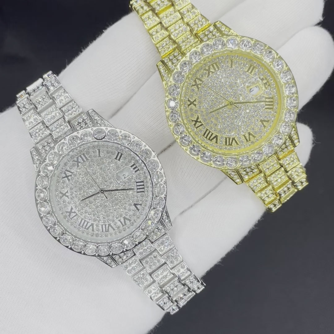 Roman Numerals Fully Stoned Dial Iced Out Diamond Watch