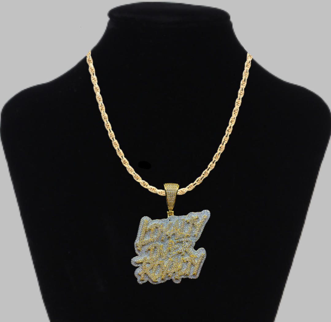 Loyalty Over Royalty Iced Out Letter Diamond Pendant