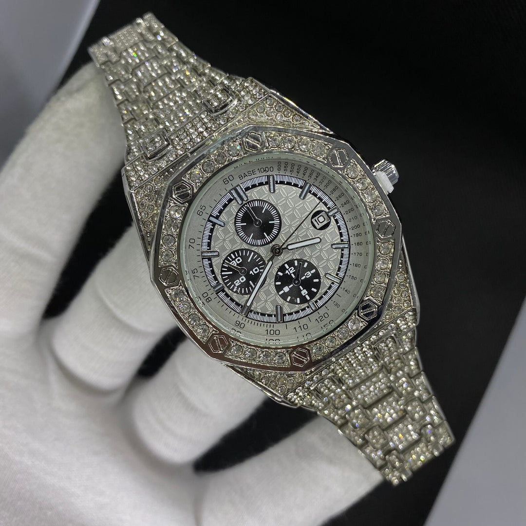 Date Blacked Chronograph Iced Out Diamond Watch